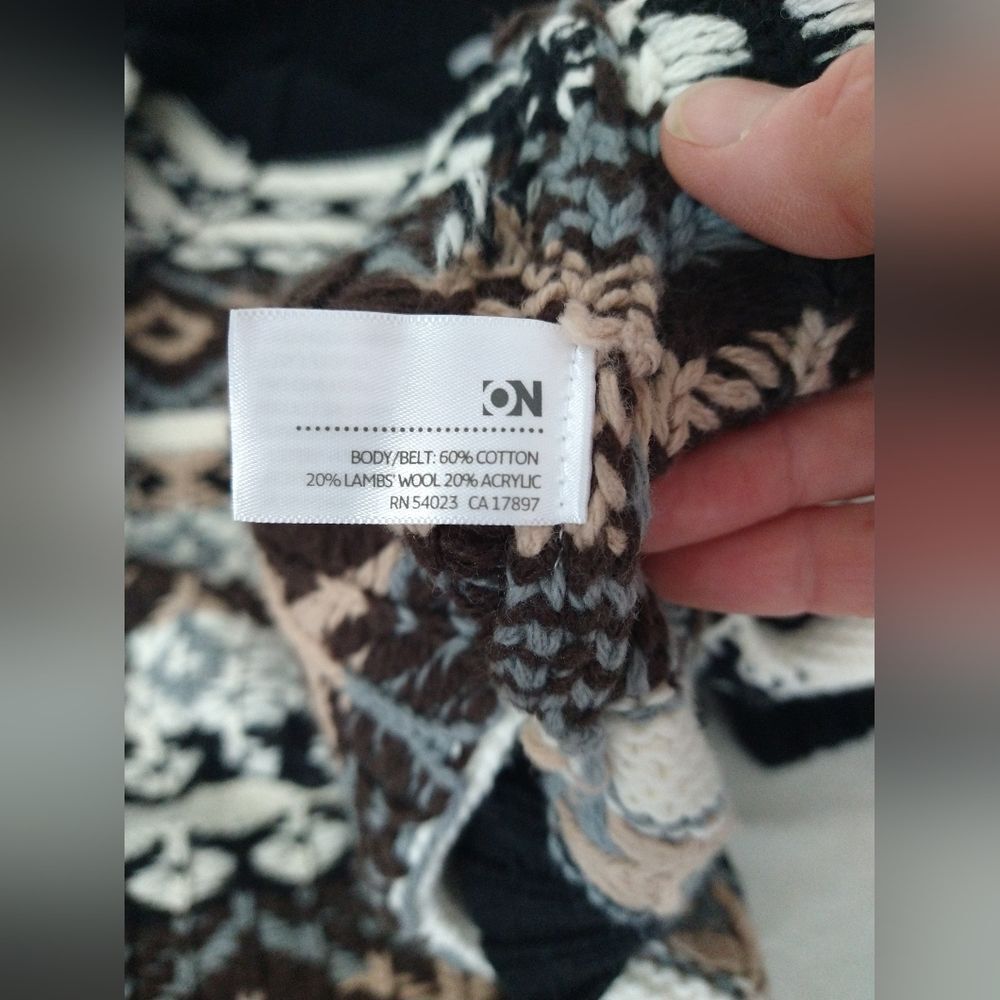 Old Navy Knit Cardigan Tan Black Aztec Southwest Cotton Lambs Wool Blend Chunky - Picture 5 of 10